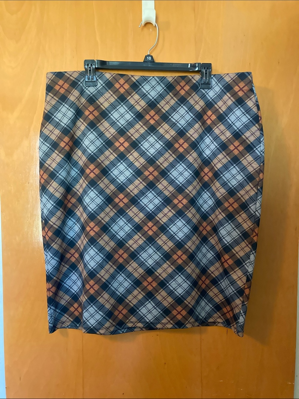Plaid Pencil Skirt in Orange and Navy